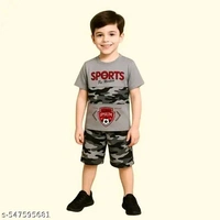 Boys Grey Camouflage Sportswear Set | T-Shirt & Shorts Matching Combo - 9-12