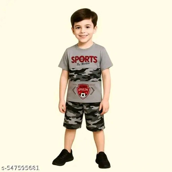 Boys Grey Camouflage Sportswear Set | T-Shirt & Shorts Matching Combo - 9-12