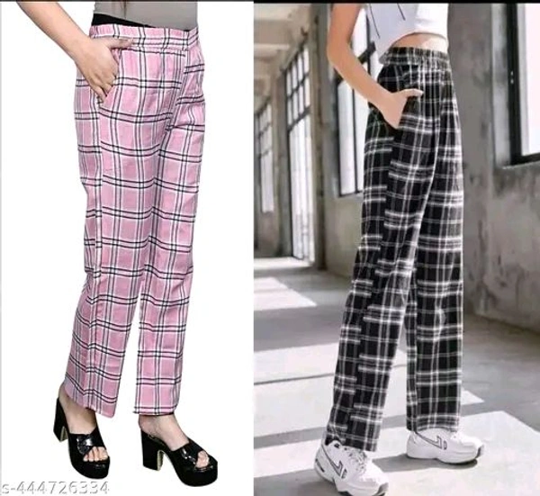 Checked Trouser Pant Black Color Premium Quality Fabric Fancy Trouser Fashion For Women And Girls Lower - 30