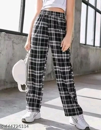 Checked Trouser Pant Black Color Premium Quality Fabric Fancy Trouser Fashion For Women And Girls Lower - 32