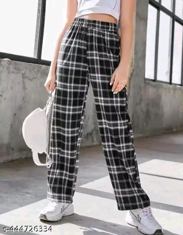 Checked Trouser Pant Black Color Premium Quality Fabric Fancy Trouser Fashion For Women And Girls Lower - 32