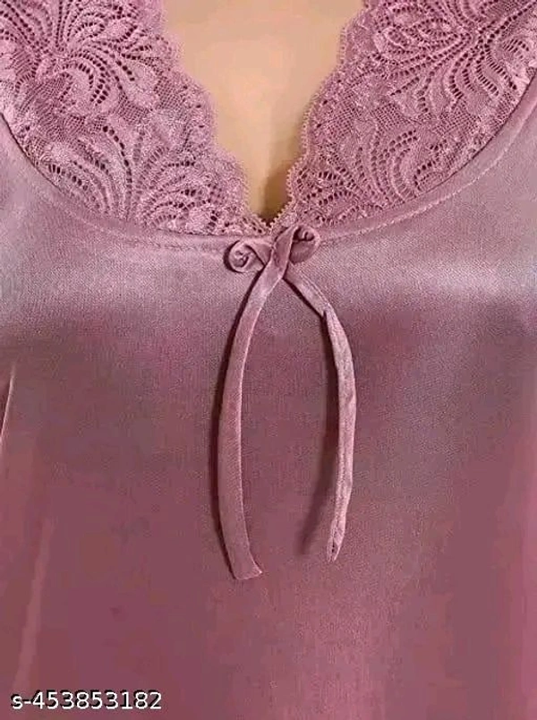 PUSHBELA  2 pice stylish nighty made from breathable satin fabric  this nightwear set offers a luxurious feel against the skin ( Peach ) - M