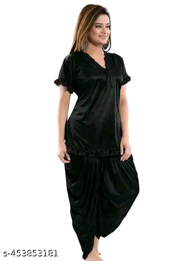 PUSHBELA  2 pice stylish nighty made from breathable satin fabric  this nightwear set offers a luxurious feel against the skin ( Peach )