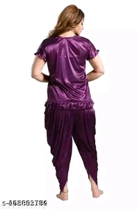 PUSHBELA  2 pice stylish nighty made from breathable satin fabric  this nightwear set offers a luxurious feel against the skin ( Purple ) - M