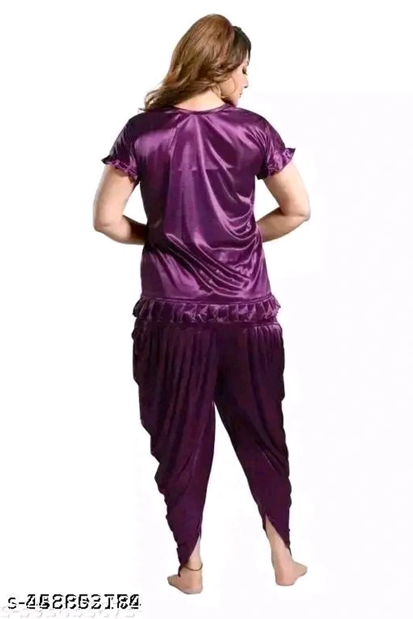 PUSHBELA  2 pice stylish nighty made from breathable satin fabric  this nightwear set offers a luxurious feel against the skin ( Purple ) - M