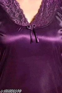 PUSHBELA  2 pice stylish nighty made from breathable satin fabric  this nightwear set offers a luxurious feel against the skin ( Purple ) - M