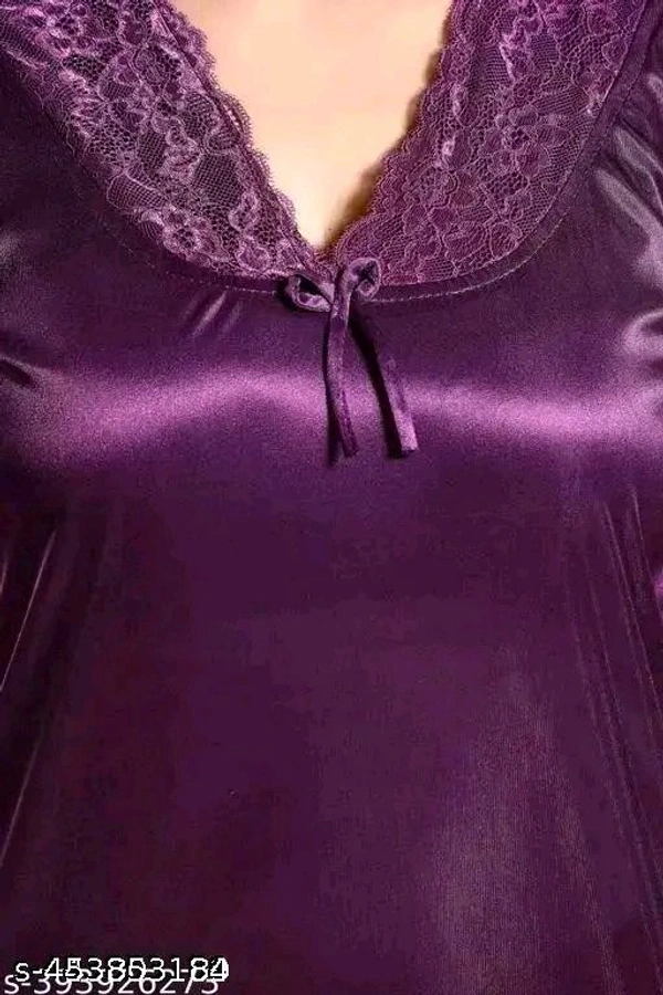 PUSHBELA  2 pice stylish nighty made from breathable satin fabric  this nightwear set offers a luxurious feel against the skin ( Purple ) - M