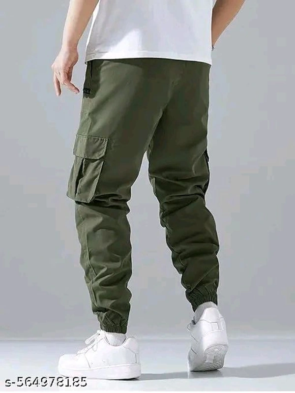 DHRUVINE Men's Cotton Cargo Pants – Loose Fit, Drawstring Waist, Multi-Pocket Style - S
