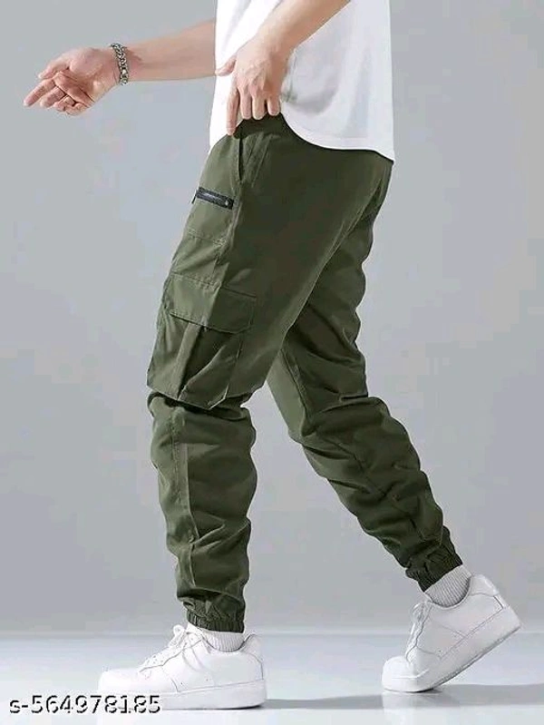 DHRUVINE Men's Cotton Cargo Pants – Loose Fit, Drawstring Waist, Multi-Pocket Style - S