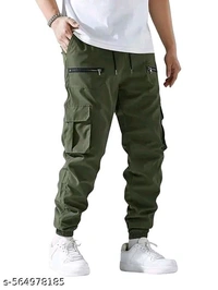 DHRUVINE Men's Cotton Cargo Pants – Loose Fit, Drawstring Waist, Multi-Pocket Style - S