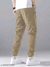 DHRUVINE Men's Cotton Cargo Pants – Loose Fit, Drawstring Waist, Multi-Pocket Style - L