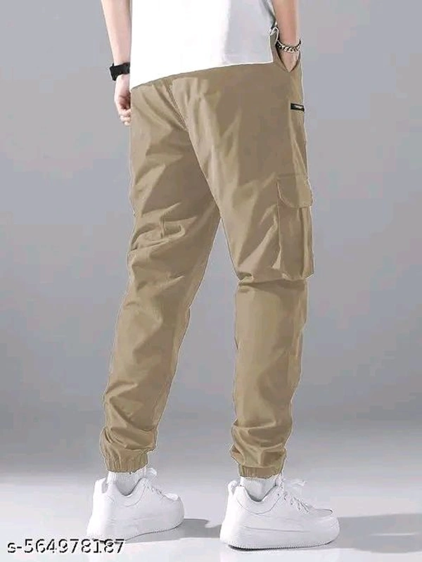DHRUVINE Men's Cotton Cargo Pants – Loose Fit, Drawstring Waist, Multi-Pocket Style - L
