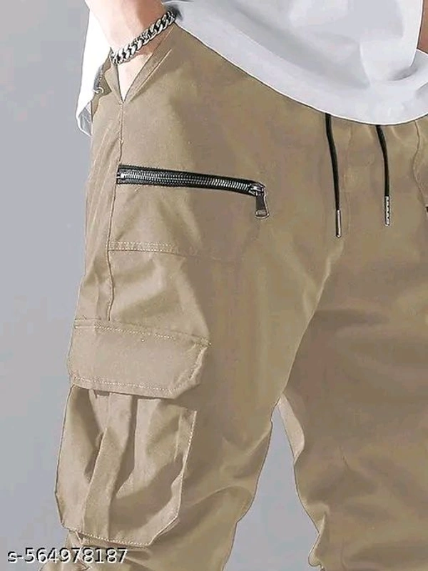 DHRUVINE Men's Cotton Cargo Pants – Loose Fit, Drawstring Waist, Multi-Pocket Style - L
