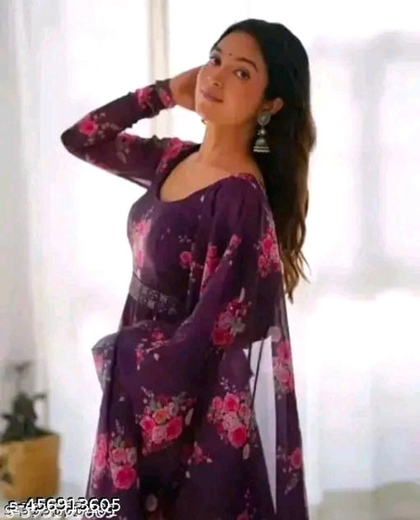 Georgette Long Kurti With Dupatta (No Bottomwear) | Flower Print Kurti | Long Kurti with Dupatta | No Bottomwear Kurti | Floral Design Kurti | Stylish Kurti | Trendy Women's Kurti | Casual Kurti with Dupatta | Festive Wear Kurti | Gown for Women | Georgette Long Gown - Xl