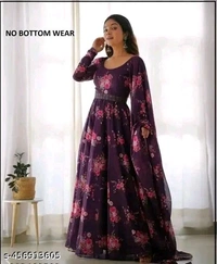 Georgette Long Kurti With Dupatta (No Bottomwear) | Flower Print Kurti | Long Kurti with Dupatta | No Bottomwear Kurti | Floral Design Kurti | Stylish Kurti | Trendy Women's Kurti | Casual Kurti with Dupatta | Festive Wear Kurti | Gown for Women | Georgette Long Gown - Xxxl