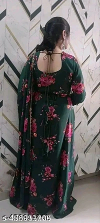 Georgette Long Kurti With Dupatta (No Bottomwear) | Flower Print Kurti | Long Kurti with Dupatta | No Bottomwear Kurti | Floral Design Kurti | Stylish Kurti | Trendy Women's Kurti | Casual Kurti with Dupatta | Festive Wear Kurti | Gown for Women | Georgette Long Gown - Xxxl