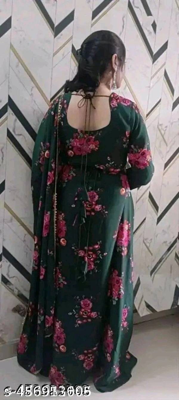 Georgette Long Kurti With Dupatta (No Bottomwear) | Flower Print Kurti | Long Kurti with Dupatta | No Bottomwear Kurti | Floral Design Kurti | Stylish Kurti | Trendy Women's Kurti | Casual Kurti with Dupatta | Festive Wear Kurti | Gown for Women | Georgette Long Gown - Xxxl