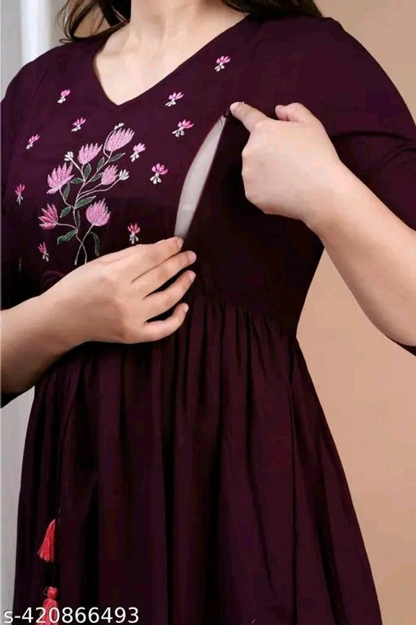 Rangrail Feeding Maternity Kurti Both Side Zip Anarkali Kurta & Kurtis Zipper dress Beautiful Embroidery - M
