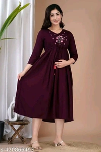 Rangrail Feeding Maternity Kurti Both Side Zip Anarkali Kurta & Kurtis Zipper dress Beautiful Embroidery - L
