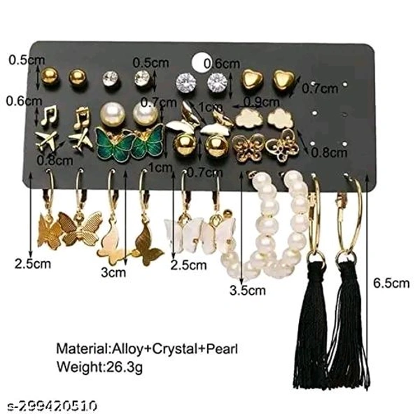 Combo of 17 Earrings for Girls and Women Gold Plated Pearl and Stone Studded Alloy Earring Set - 21311