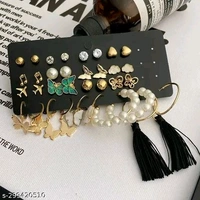 Combo of 17 Earrings for Girls and Women Gold Plated Pearl and Stone Studded Alloy Earring Set - 21311