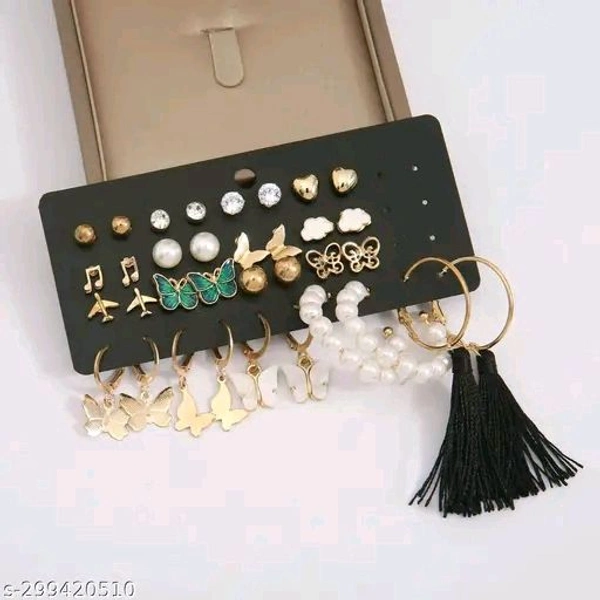 Combo of 17 Earrings for Girls and Women Gold Plated Pearl and Stone Studded Alloy Earring Set - 21311