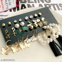 Combo of 17 Earrings for Girls and Women Gold Plated Pearl and Stone Studded Alloy Earring Set - 21311