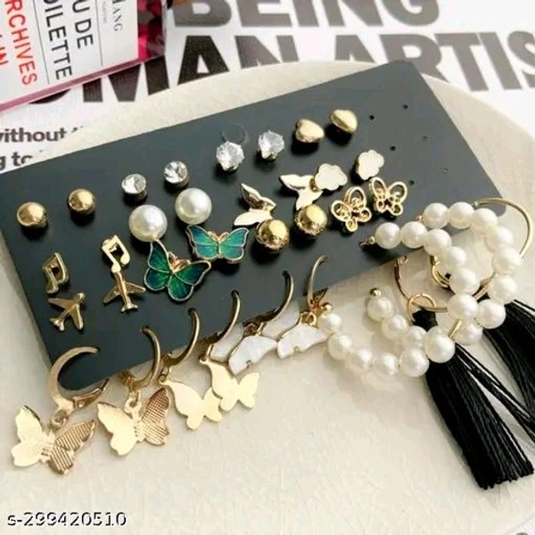 Combo of 17 Earrings for Girls and Women Gold Plated Pearl and Stone Studded Alloy Earring Set - 21311