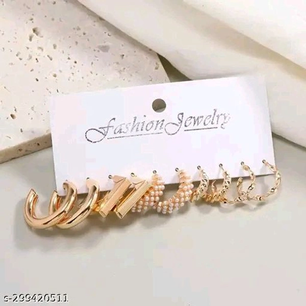 Combo of 5 Pair Geometric Twisted Pearl Hoop Earrings For Women -21480