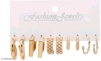 Combo of 5 Pair Geometric Twisted Pearl Hoop Earrings For Women -21480