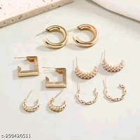 Combo of 5 Pair Geometric Twisted Pearl Hoop Earrings For Women -21480