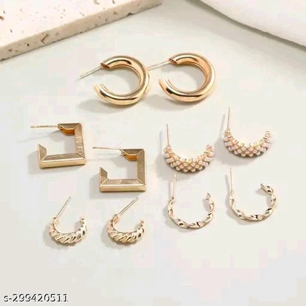 Combo of 5 Pair Geometric Twisted Pearl Hoop Earrings For Women -21480
