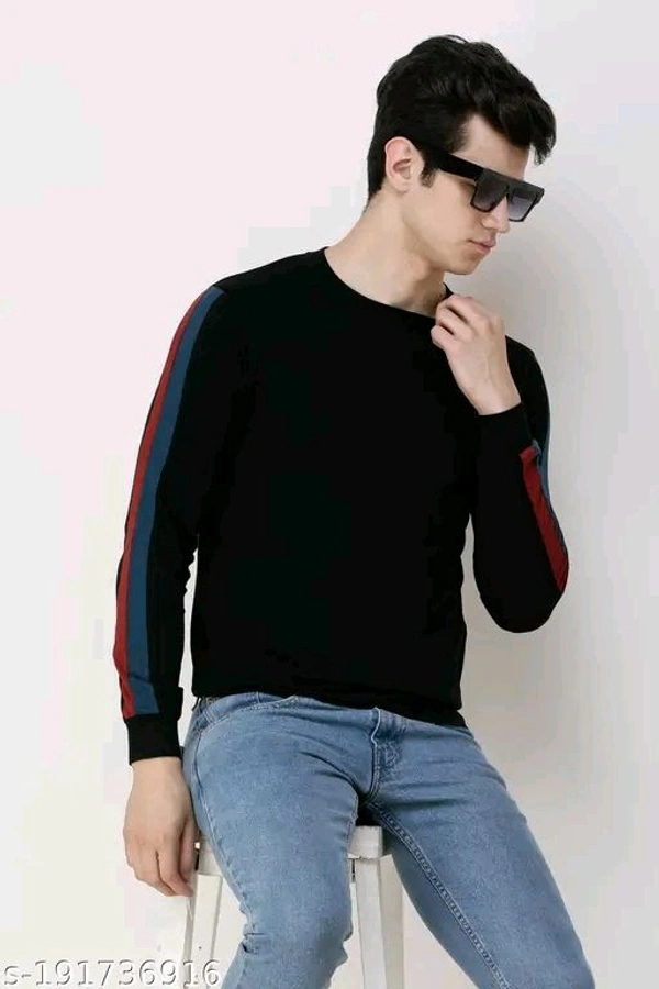 Men Tshirts" Partywear Cotton Blend Mens Round Neck Full Sleeve Colorblock T-Shirt - Xl