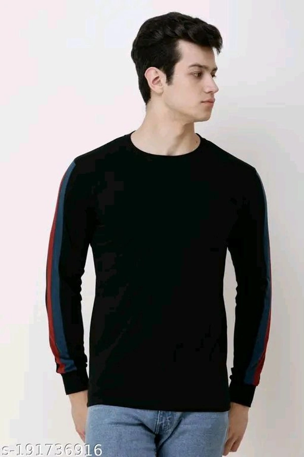 Men Tshirts" Partywear Cotton Blend Mens Round Neck Full Sleeve Colorblock T-Shirt - Xl