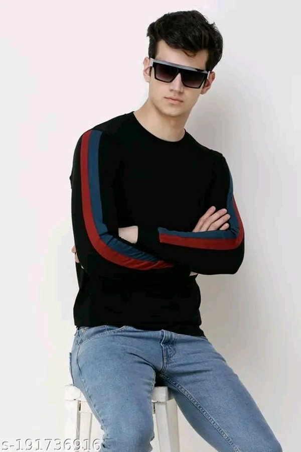 Men Tshirts" Partywear Cotton Blend Mens Round Neck Full Sleeve Colorblock T-Shirt - Xl