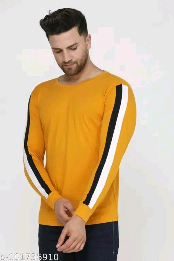 Men Tshirts" Partywear Cotton Blend Mens Round Neck Full Sleeve Colorblock T-Shirt - L