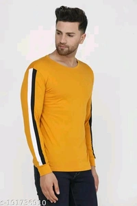 Men Tshirts" Partywear Cotton Blend Mens Round Neck Full Sleeve Colorblock T-Shirt - L