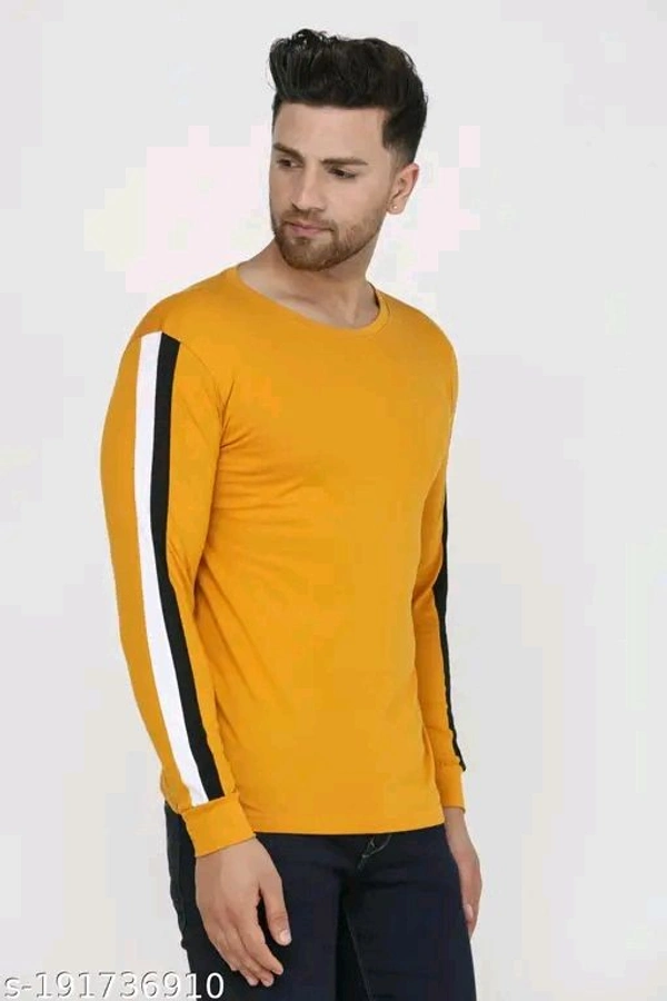 Men Tshirts" Partywear Cotton Blend Mens Round Neck Full Sleeve Colorblock T-Shirt - L