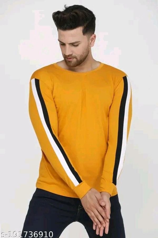 Men Tshirts" Partywear Cotton Blend Mens Round Neck Full Sleeve Colorblock T-Shirt - Xxl