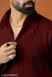 Checked Popcorn Full Sleeve Shirt For Men - M