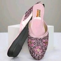 Stylish Flats for women, Girls and ladies Punjabi jutties Traditional Flat Mojari Flower Canvas Slip on Bellies | Daily Wear Casual Ladies Jutti - 7