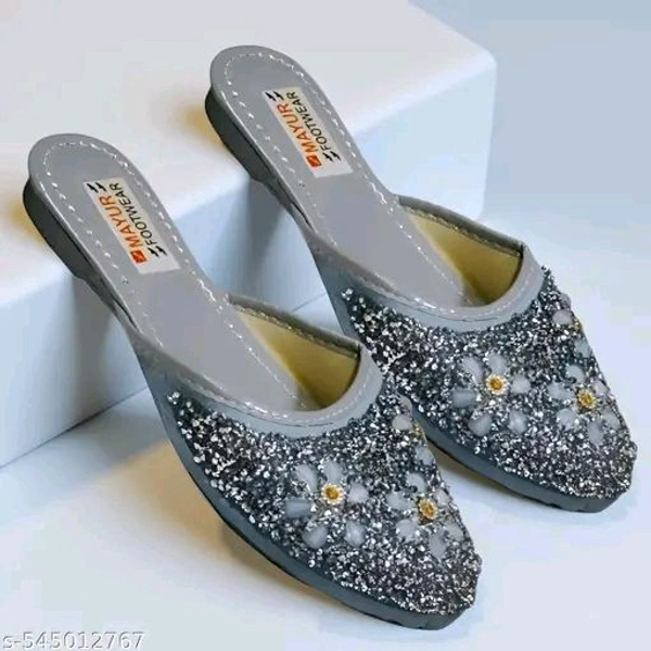 Stylish Flats for women, Girls and ladies Punjabi jutties Traditional Flat Mojari Flower Canvas Slip on Bellies | Daily Wear Casual Ladies Jutti - 4