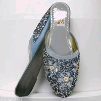 Stylish Flats for women, Girls and ladies Punjabi jutties Traditional Flat Mojari Flower Canvas Slip on Bellies | Daily Wear Casual Ladies Jutti - 4