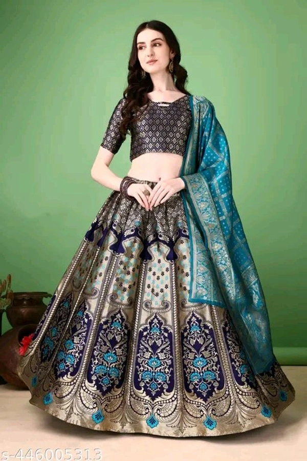 Banarasi Silk Jacquard Semi-Stitched Lehenga Choli Duapatta Meter Size :2.25