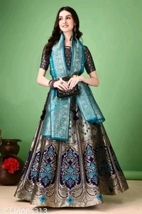 Banarasi Silk Jacquard Semi-Stitched Lehenga Choli Duapatta Meter Size :2.25