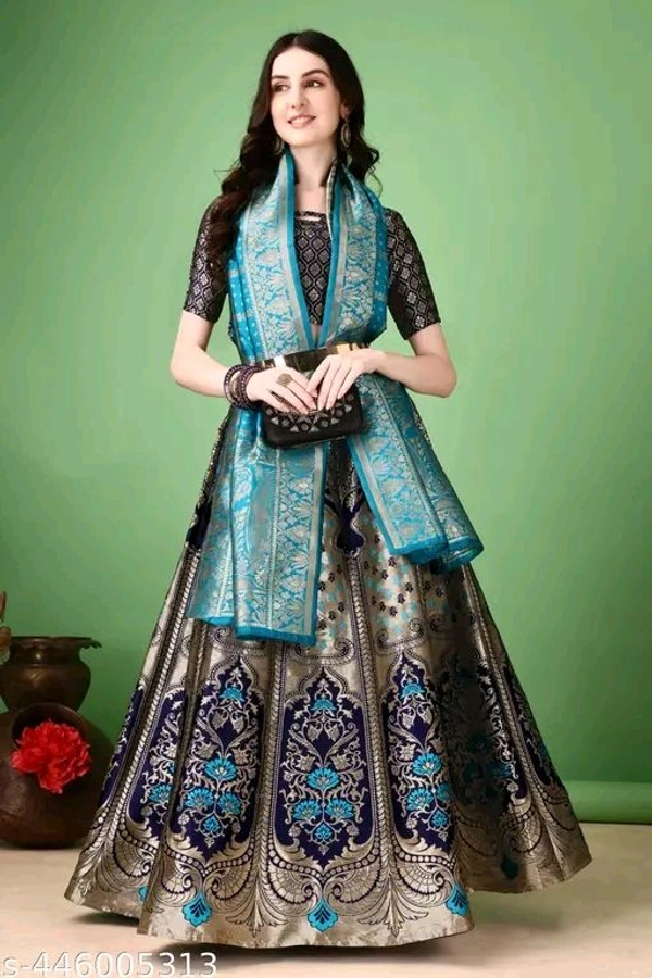 Banarasi Silk Jacquard Semi-Stitched Lehenga Choli Duapatta Meter Size :2.25