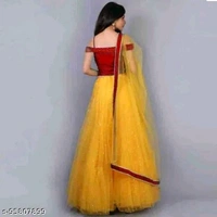 Latest New Heavy Embroidery Work Yellow Colour Net Lehenga With Heavy Work Blouse*