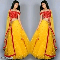 Latest New Heavy Embroidery Work Yellow Colour Net Lehenga With Heavy Work Blouse*