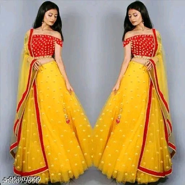 Latest New Heavy Embroidery Work Yellow Colour Net Lehenga With Heavy Work Blouse*