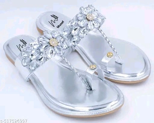 Musef Stunning Silver Women Flat Sandals | Chic & Comfortable Handmade Party Wear - 9